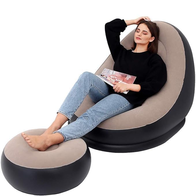 Inflatable Air Sofa with Foot-rest + Electric Pump ( Multi Colour )